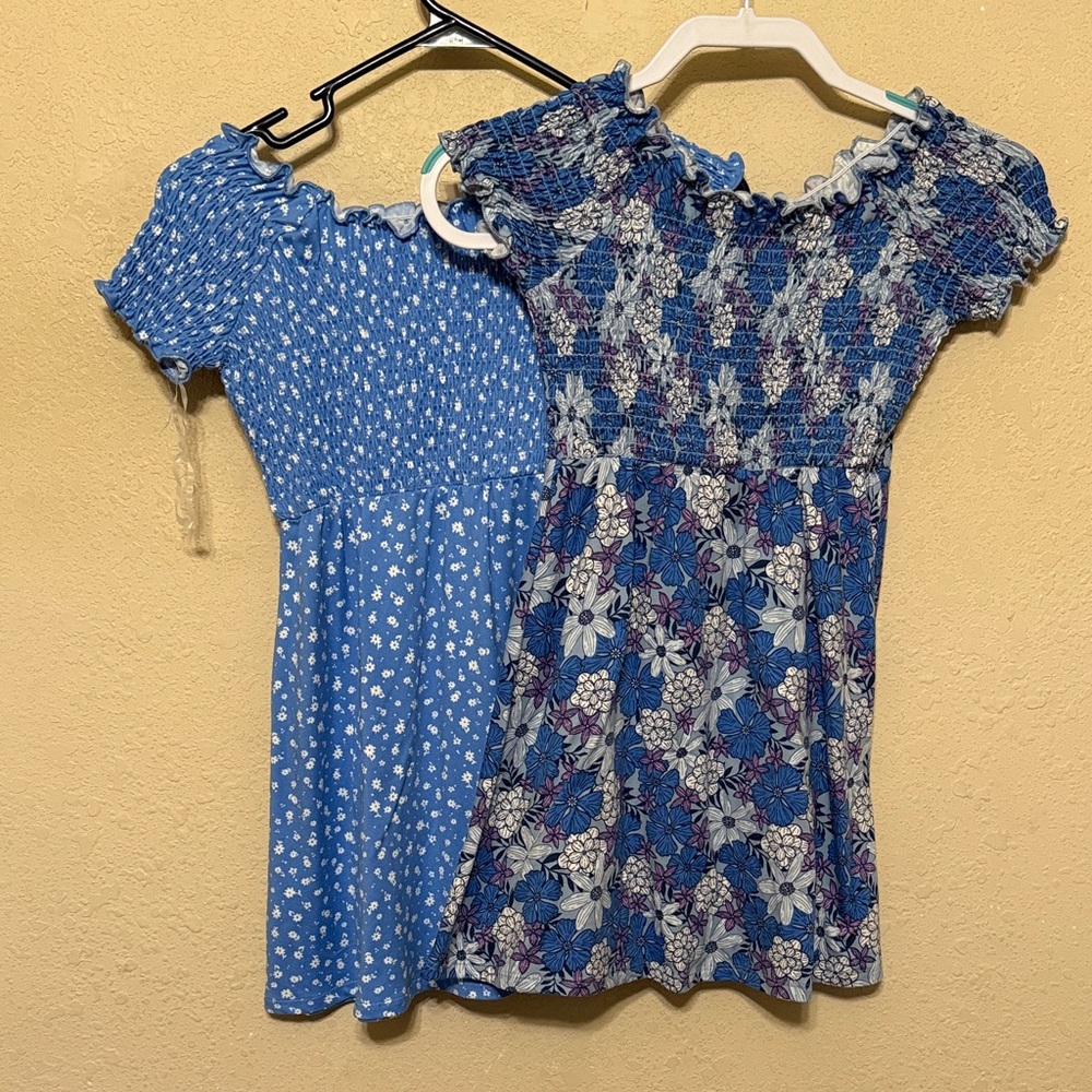 Paisley lane Elegant Blue Floral Smocked dress lot of 2